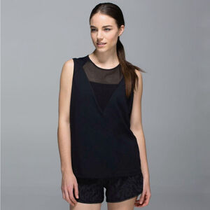 Lululemon Plank Tank Black sheer mesh v-neck athletic sleeveless top women's